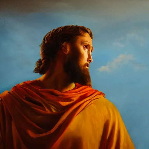 Prompt: painting of god looking down on man, 4k, masterpiece, cinematic lighting