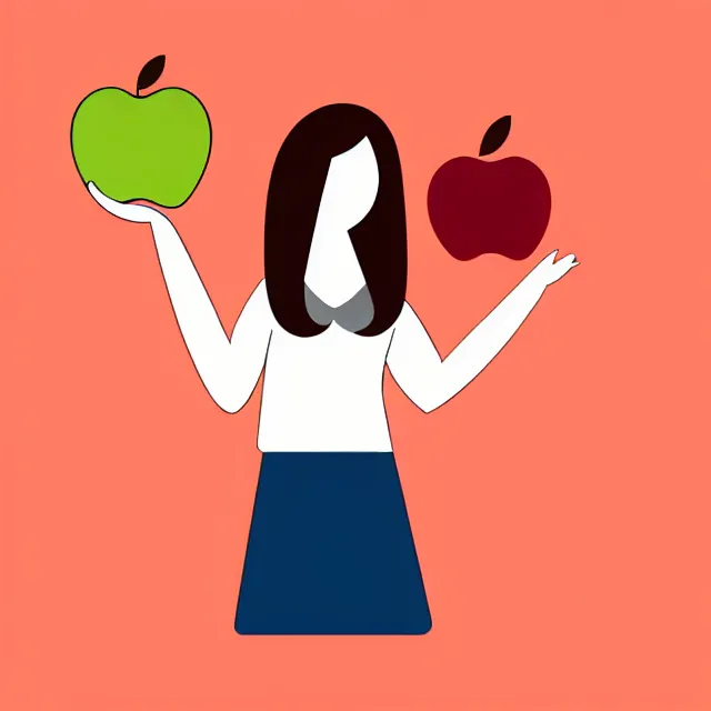 Image similar to female teacher holding apple like puck in goalie pose vector logo, professional NHL sports style, flat colours, bright colours, Adobe EPS, SVG, professional, sharp edges