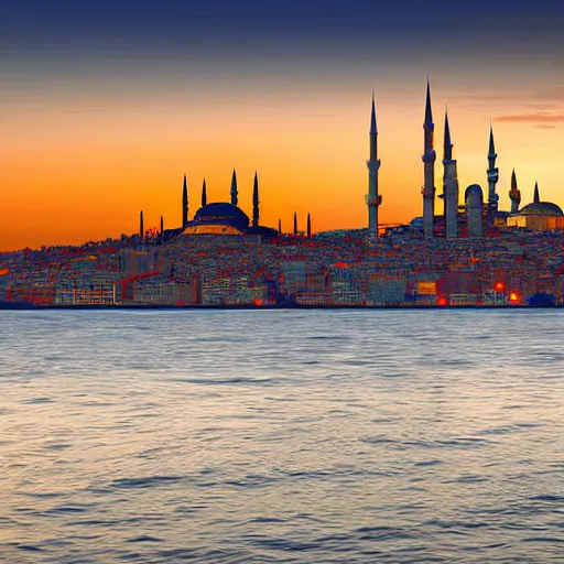 Prompt: skyline of istanbul at sunset, digital art