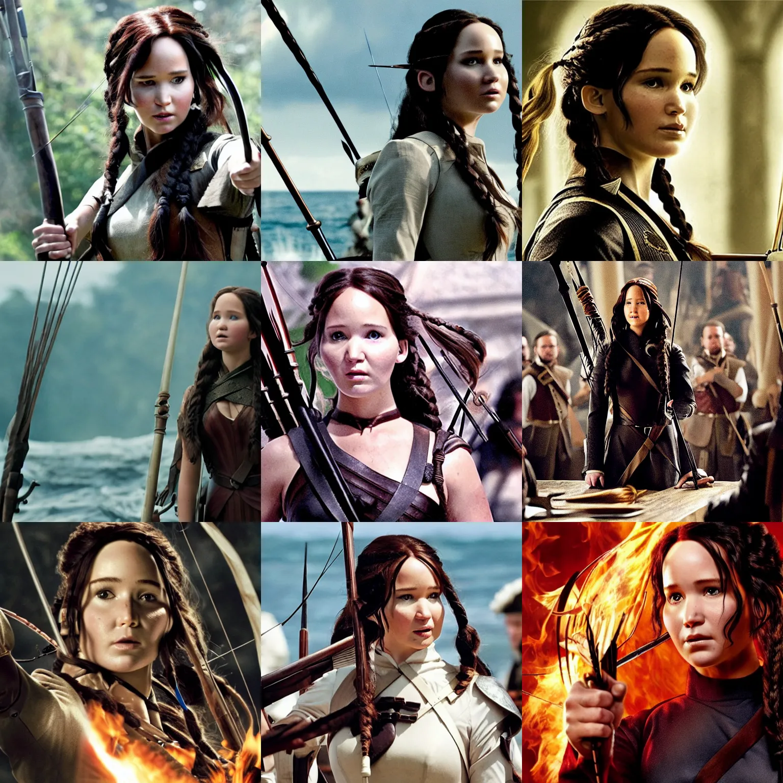 Prompt: Katniss Everdeen as Admiral Norrington, film still from 'Pirates of the Caribbean: Curse of the Black Pearl'
