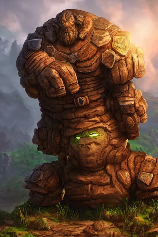 Image similar to zelda fantasy art giant golem troll wood rock greeble gemstone, global illumination ray tracing hdr fanart arstation by sung choi and eric pfeiffer and gabriel garza and casper konefal