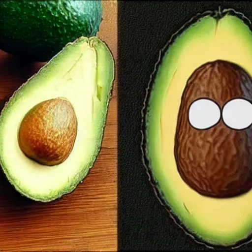 Image similar to bob ross embedded in an avocado