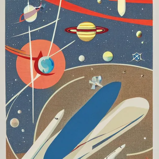 Image similar to A mid-century modern collage of Space Travel.
