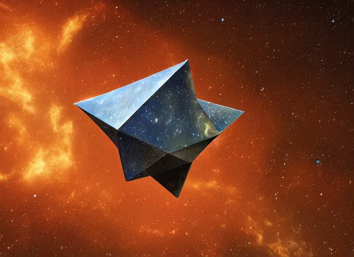 Prompt: a hyper realistic star tetrahedron floating in space, composition, photorealistic, epic