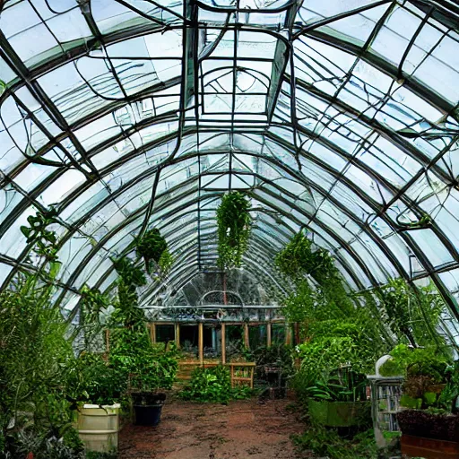 Prompt: a victorian greenhouse in the eye of the storm, CG Society