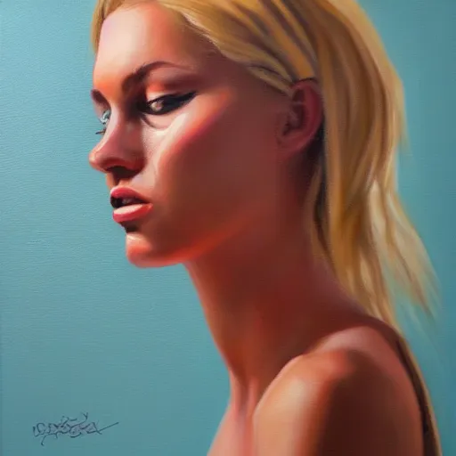 Image similar to hyperrealism oil painting of crying blonde fashion model portrait