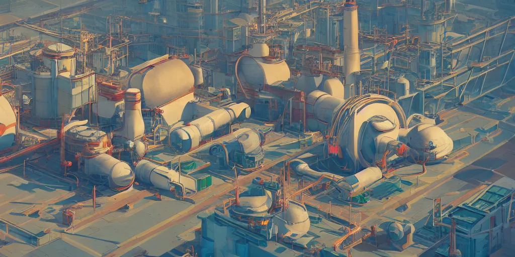 Prompt: aerial view of a stylized combined cycle powerplant, masterpiece, blizzard pixar maya engine global illumination lighting artstation lois van baarle, ilya kuvshinov, rossdraws