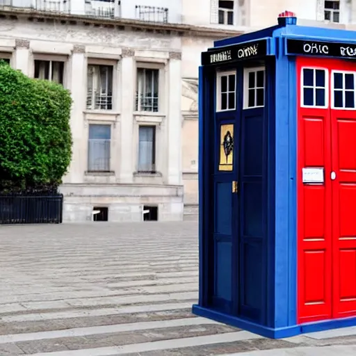 Prompt: emmanuel macron as doctor who, leaning against his tardis