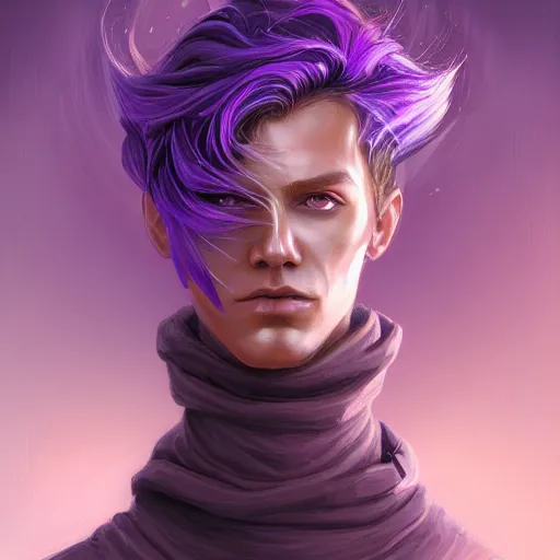 Image similar to portrait of an androgynous human mage, with dirty blonde hair, purple eyes, dnd, high fatnasy, intricate, elegant, highly detailed, digital painting, artstation, concept art, smooth, sharp focus, illustration, by anato finnstark, boissb - blanca. j, cindy avelino, clint cearley, anna podedworna