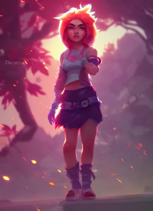 Image similar to annie from league of legends, splash art, path traced, octane render, highly detailed, high quality, digital painting, hd, alena aenami