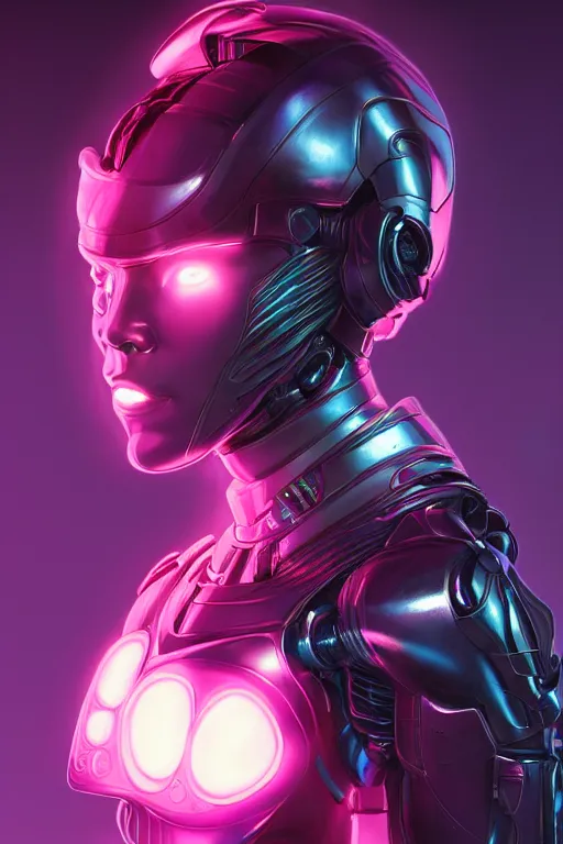 Image similar to portrait of a girl with a biomechanic armor and neon light by Jim Burns, dramatic lighting, highly detailed, trending on artstation