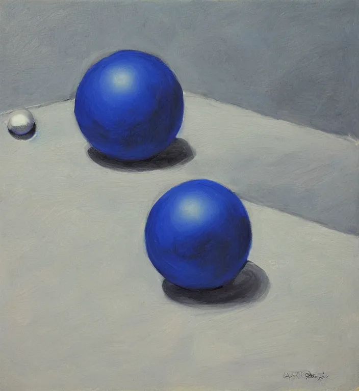 Prompt: a blue ball on a table, art by Alvaro Castagnet