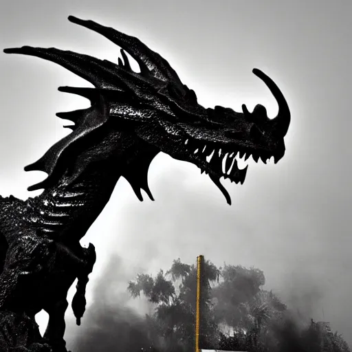 Prompt: a dragon made of black smoke