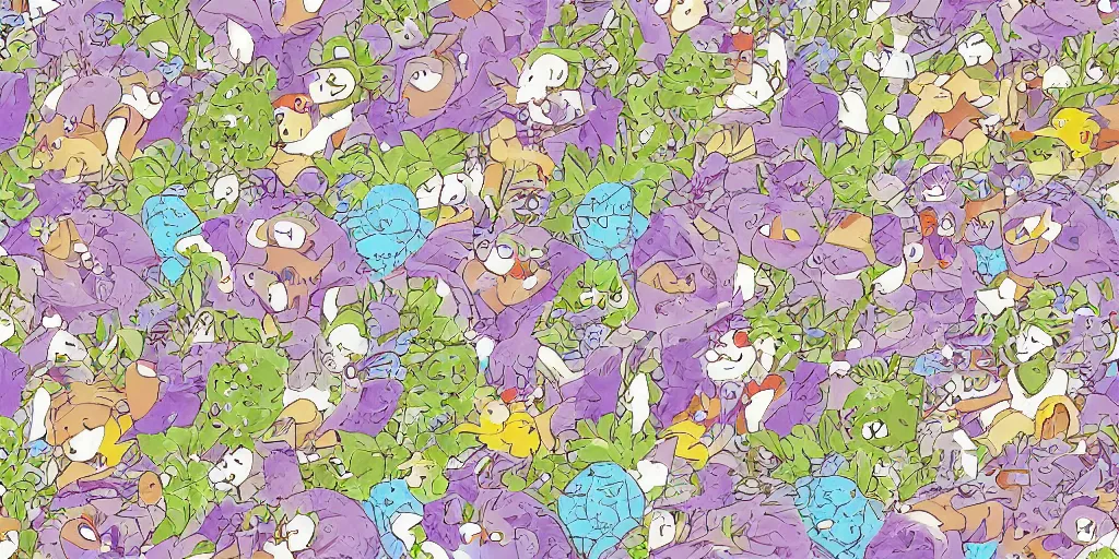 Prompt: a wallpaper pattern by ken sugimori,