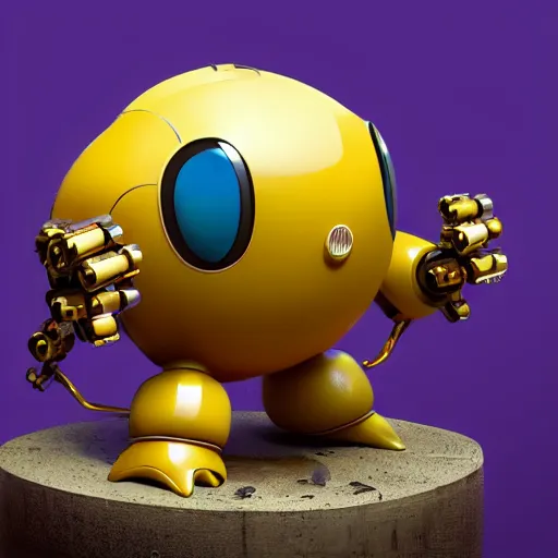 Image similar to a small chubby bot, colourful, smooth panelling, one large gold eye intricate detail, style of pokemon, with damaged rusty arms, broken antenna, recycled, floating, white studio, oil, mechanical, cute toy, ambient light, in the style of pixar animation, pokedstudios, blender, octane render, 8 k,