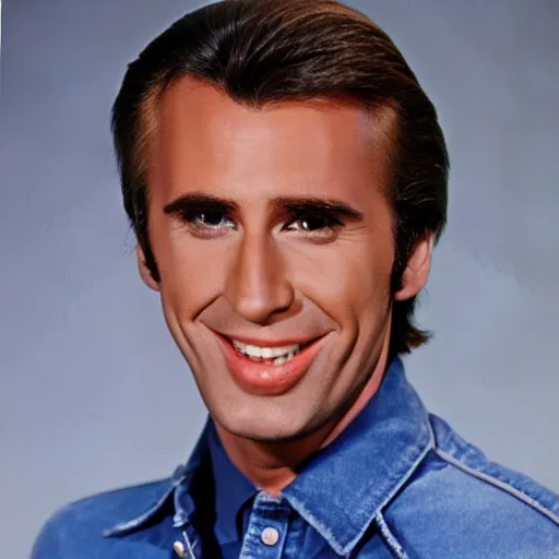 Image similar to screenshot fonz portrait from 70s comedy unhappy TV show unhappy days