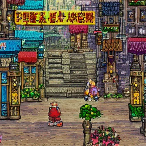 Image similar to streets in hong kong, legend of mana art style
