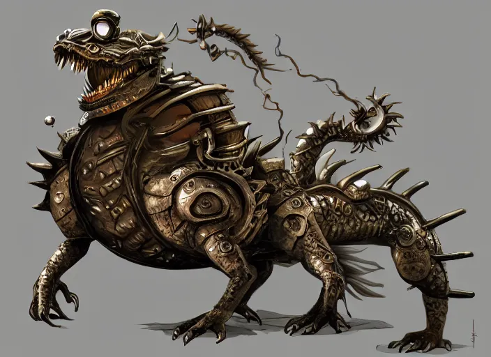 Prompt: dragon with steam punk tanks and pipes on its side, classic chinese dragon, concept art, white background, artstation