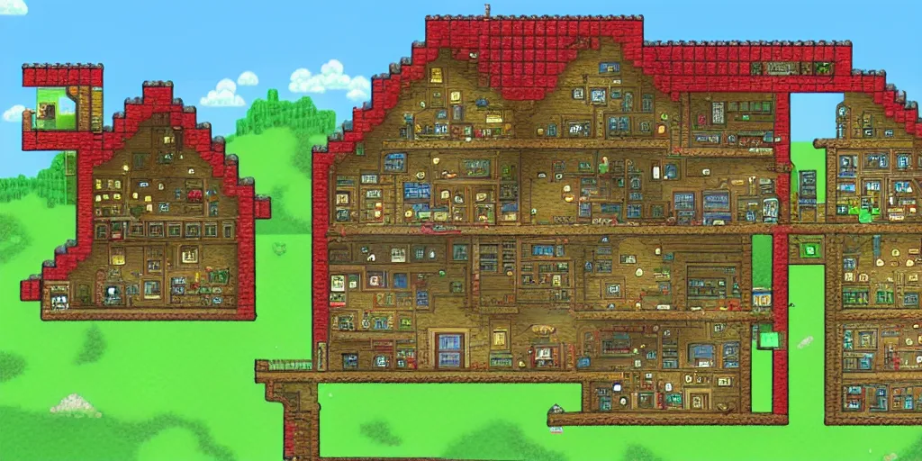 Prompt: My Terraria house, 4k, 8k, photorealistic imagery