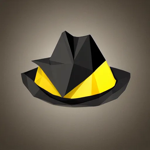 Image similar to low-poly logo of a lemon wearing a low-poly black fedora, 4k