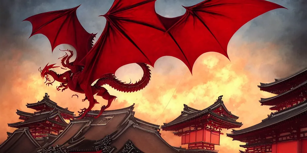 Image similar to Stunning Portrait of A Red dragon flying above a Feudal Japan temple, during a fire works festival at night by Kim Jung Gi, Blizzard Concept Art Studio Ghibli. oil paint. 4k. by brom, Pixiv cute anime girl wearing police gear by Ross Tran, Greg Rutkowski, Mark Arian, soft render, octane, highly detailed painting, artstation