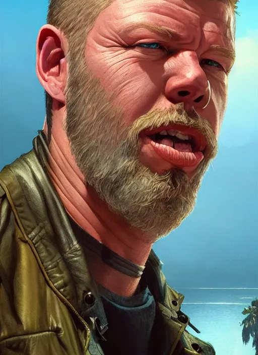 Image similar to highly detailed portrait of james hetfield in gta v, stephen bliss, unreal engine, fantasy art by greg rutkowski, loish, rhads, ferdinand knab, makoto shinkai and lois van baarle, artgerm, pixar, ilya kuvshinov, rossdraws, tom bagshaw, global illumination, radiant light, detailed and intricate environment