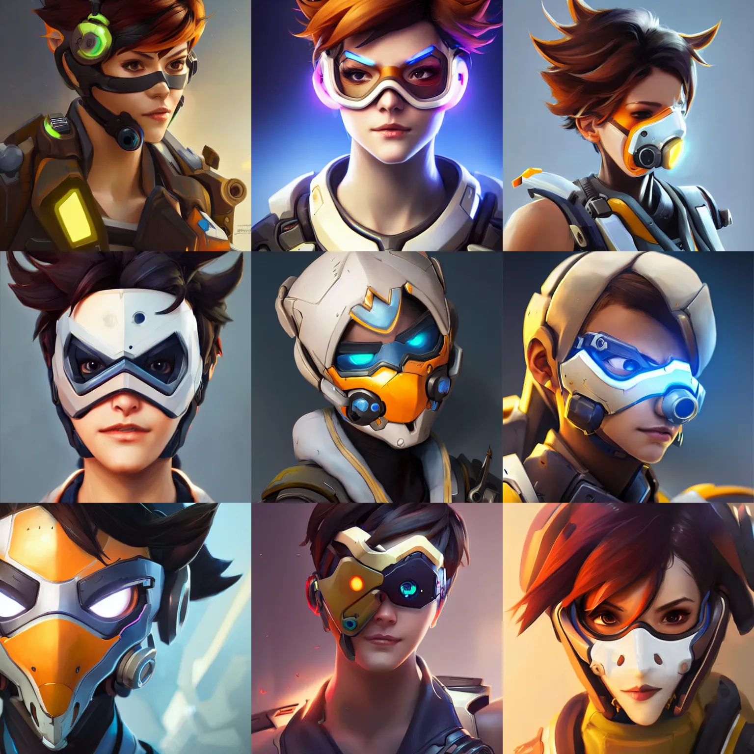 overwatch tracer wearing a digital cyberkinetic mask,, Stable Diffusion