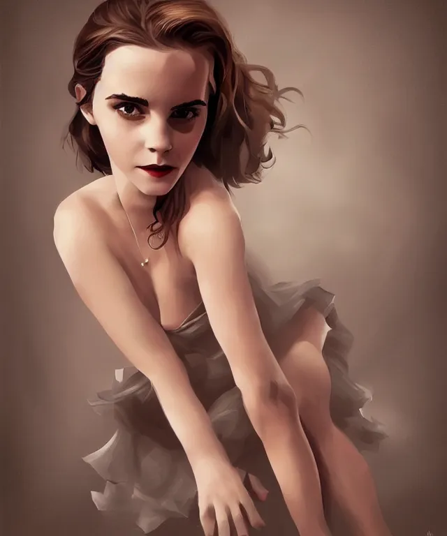 Prompt: emma watson in pinup style, elegant, digital painting, trends on artstation, concept art