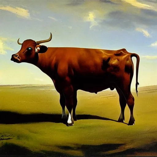 Prompt: painting of a cow by frank frazetta