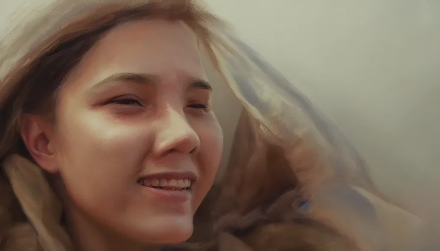 Image similar to concept art of happiness, cinematic shot, oil painting by jama jurabaev, extremely detailed face, brush hard, artstation, high quality, brush stroke