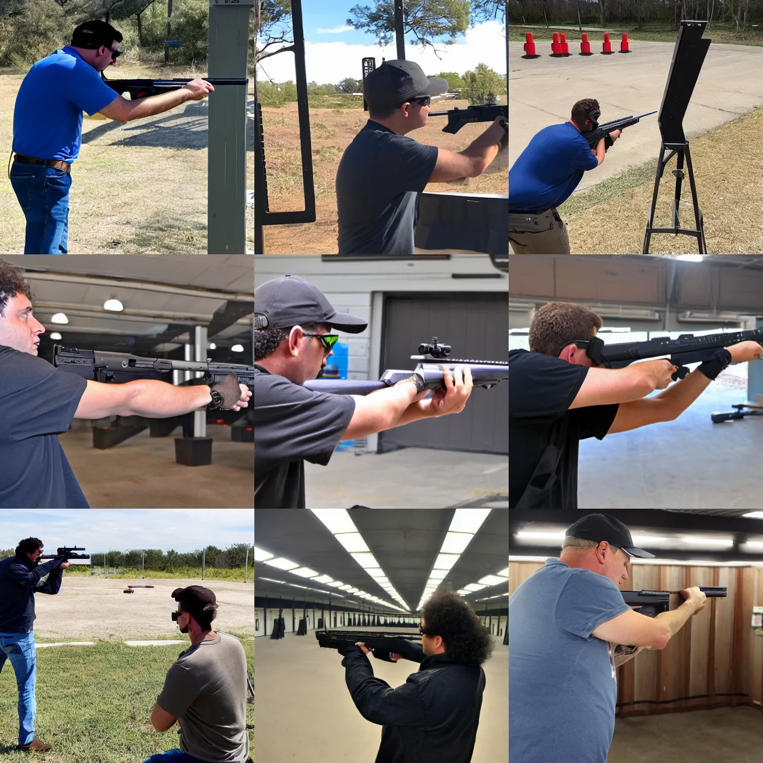 Prompt: james ferraro shooting a carbine at a shooting range