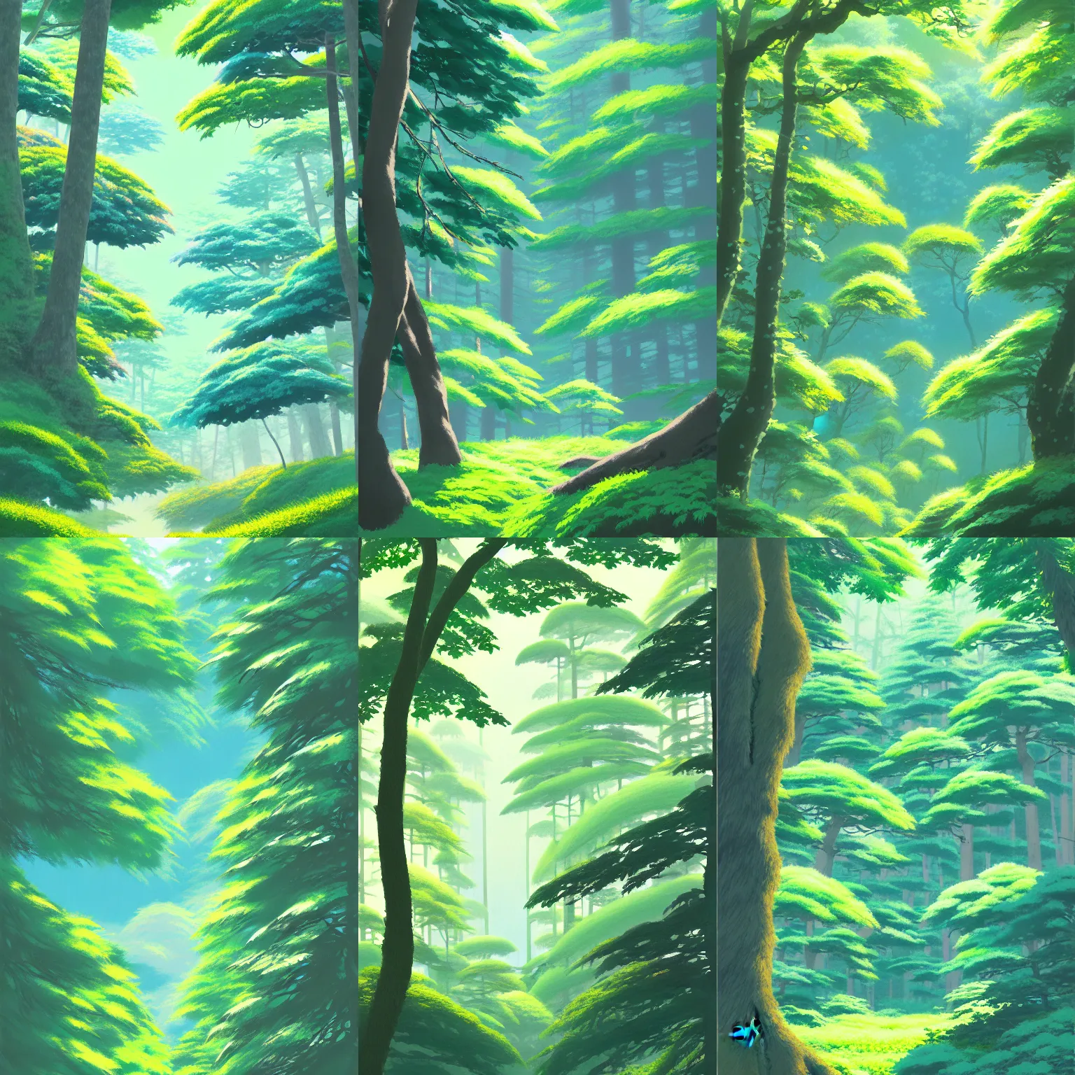 Prompt: a beautiful forest and foliage painting illustration by Kazuo Oga, from the studio ghibli film, trending on artstation