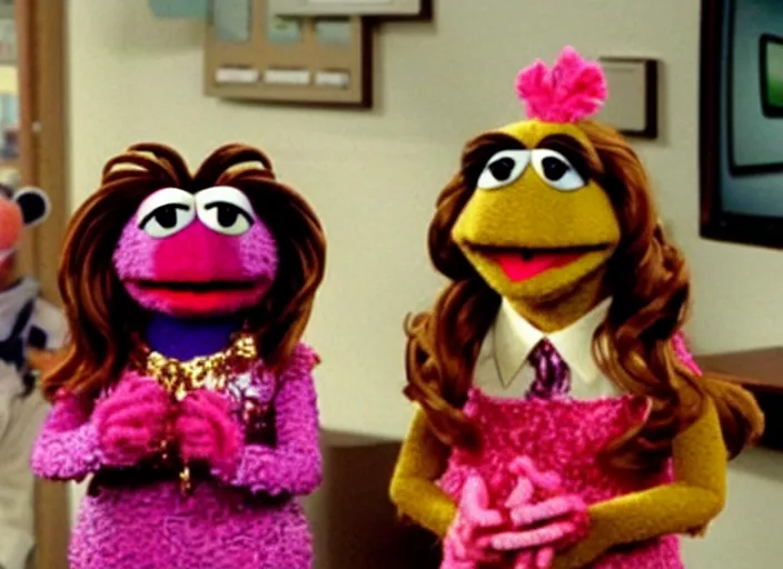 Image similar to film still of muppet!!!!! pam beesly!!!! as a muppet muppet muppet as a muppet in the tv show the muppet office