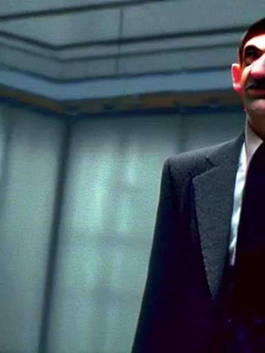 Image similar to Film still portrait of Mister Bean in Matrix (1999) playing Neo