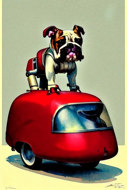 Image similar to ( ( ( ( ( 1 9 5 0 s retro future android robot bulldog wagon. muted colors., ) ) ) ) ) by jean - baptiste monge,!!!!!!!!!!!!!!!!!!!!!!!!! chrome red