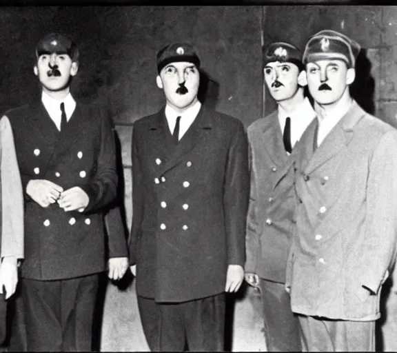 Image similar to Adolph Hitler posing with the Beatles for a photo