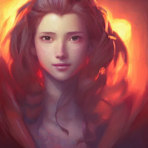 Image similar to aerith gainsborough portrait, atmospheric lighting, painted, intricate, volumetric lighting, beautiful, rich deep colors masterpiece, golden hour, sharp focus, ultra detailed, by leesha hannigan, ross tran, thierry doizon, kai carpenter, ignacio fernandez rios