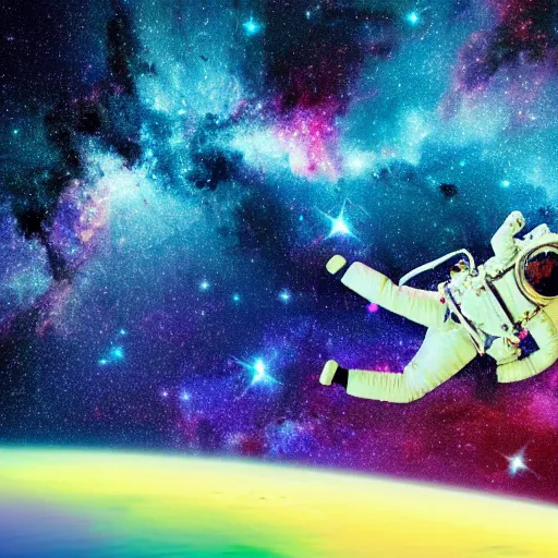 Prompt: an astronaut floats in a colorful nebula