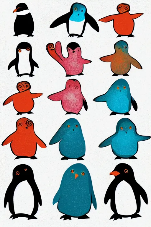 Image similar to minimalist boho style art of a colorful penguin, illustration, vector art