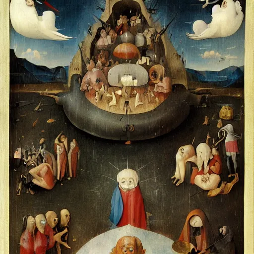 Image similar to The Last Judgement by Hieronymus Bosch in the style of anime, ghibli studio