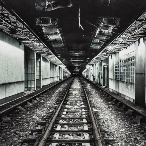 Image similar to old photograph of abandoned Tokyo subway