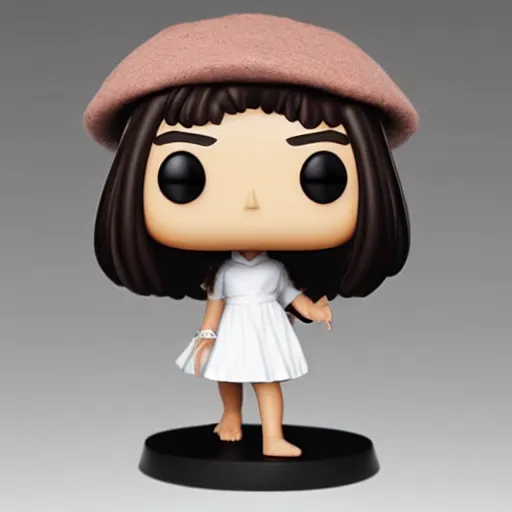 Image similar to Elmiira; funko pop of girl with short brown hairm, wearing a beret; white shirt; funko pop