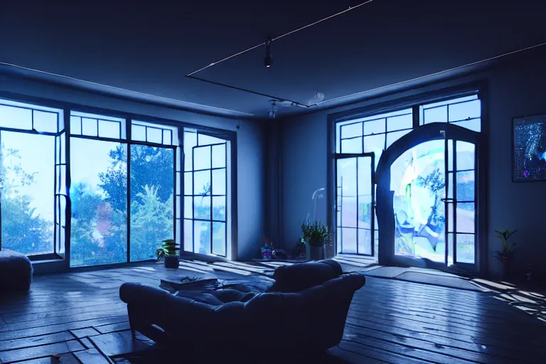 Image similar to a home built in a huge Soap bubble, windows, doors, porches, awnings, middle of SPACE, cyberpunk lights, Hyper Detail, 8K, HD, Octane Rendering, Unreal Engine, V-Ray, full hd