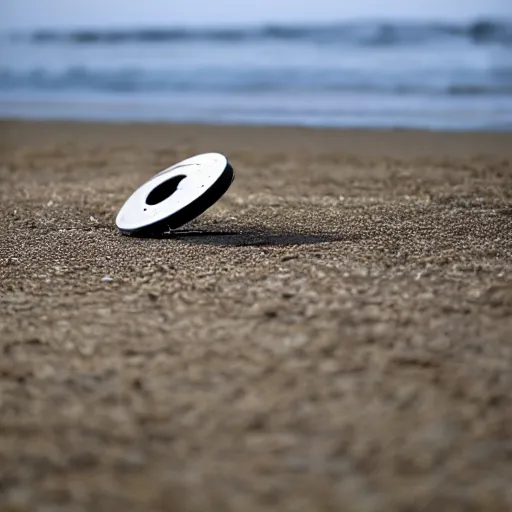 Prompt: a broken disk on the beach