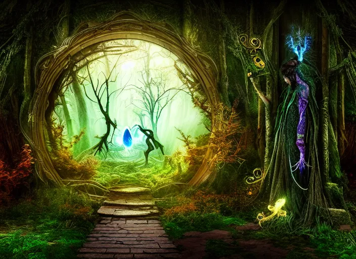 Prompt: photo of a portal to a different world with magical creatures in it, in the forest. Fantasy magic style. Highly detailed 8k. Intricate. Nikon d850 55mm. Award winning photography.