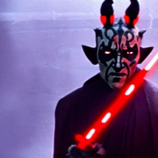 Image similar to a film still of Darth Maul in Star Wars released in the 70s