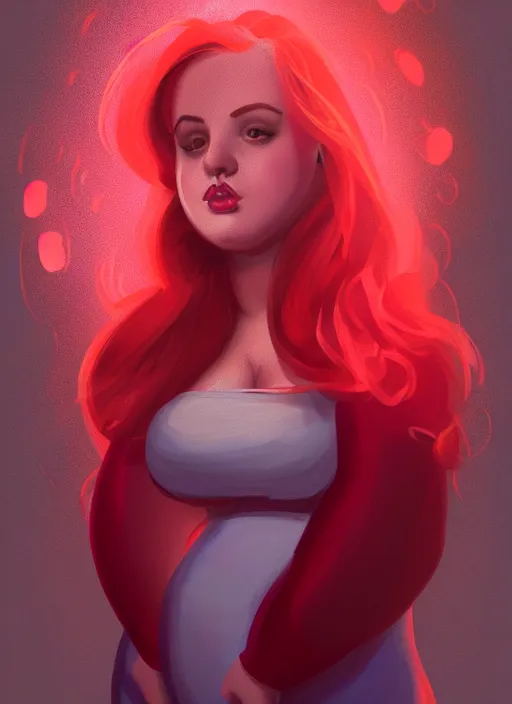 Prompt: full body portrait of teenage cheryl blossom, obese, bangs, sultry, realistic, red hair, sultry smirk, wavy hair, pink skirt, fat, belly, intricate, elegant, glowing lights, highly detailed, digital painting, artstation, concept art, smooth, sharp focus, illustration, art by wlop, mars ravelo and greg rutkowski