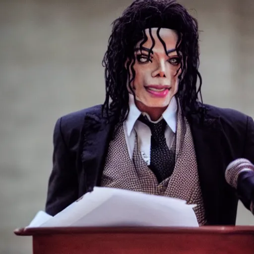 Image similar to cinematic still of Michael Jackson preaching at a Baptist Church in Rural Tennessee, close up, shallow depth of field, cinematic