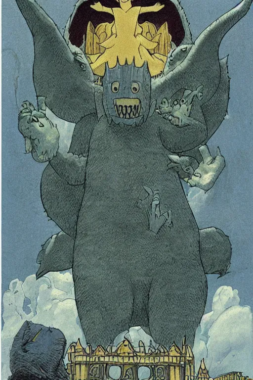 Image similar to the king of the monsters, by maurice sendak