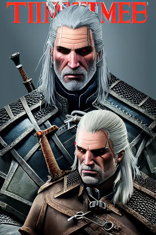 Prompt: professional portrait of geralt of rivia, 5 5 mm lens, times magazine, serious